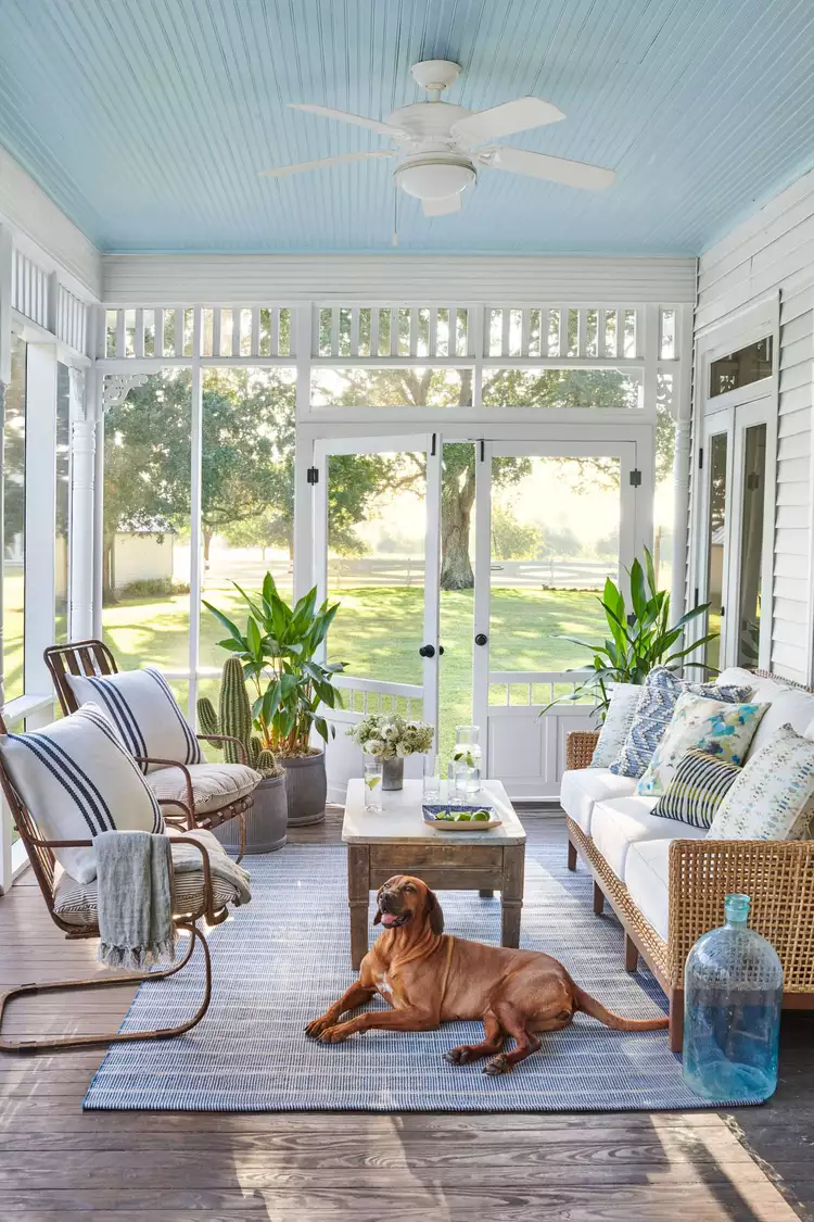 farmhouse porch with blue ceiling